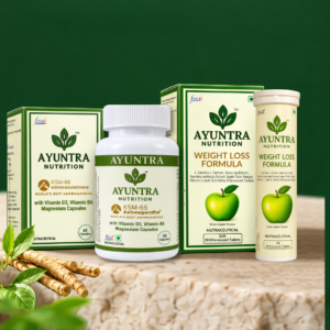 Ayuntra Nutrition Wellness Kit Combo – Weight Loss Effervescent Tablets & KSM-66 Ashwagandha Capsules